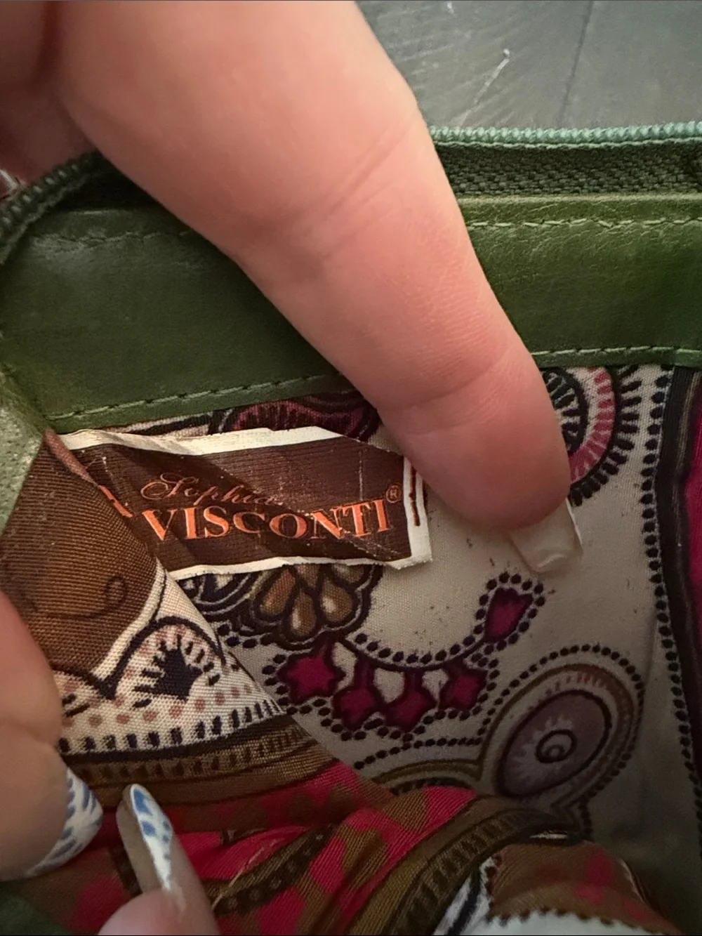 Sophia Visconti Olive Green Zip Wristlet Wallet with Floral ID Sleeve